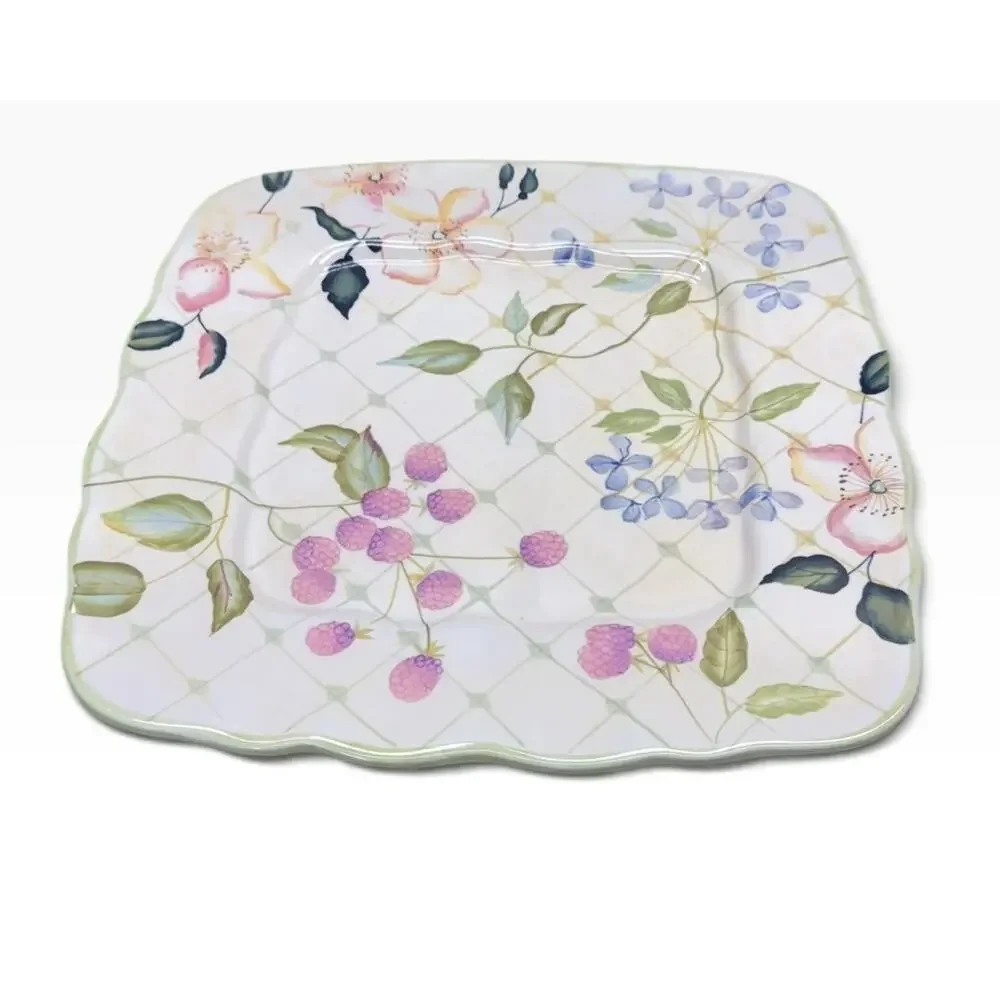 Tracy Porter Evelyn Collection 11.75 in Garden Motif Ceramic Square Plate
